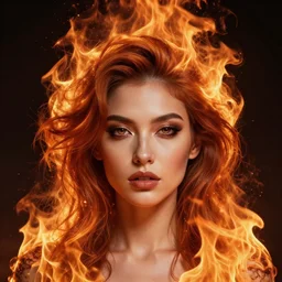 a highly detailed headshot portrait of a beautiful woman with hair made of fire concept art