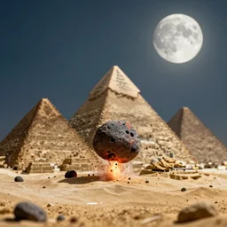 meteorite impact the pyramids, greg rutkowski, 8 k, shallow depth of field, full moon, ultra high detail, concept art,