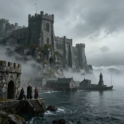 kingslanding, harbor, Game of Thrones, foggy atmosphere, volumetric lighting, fantasy artwork, very beautiful scenery, very realistic painting effect, hd, hdr, cinematic 4k wallpaper, 8k, ultra detailed, high resolution, artstation