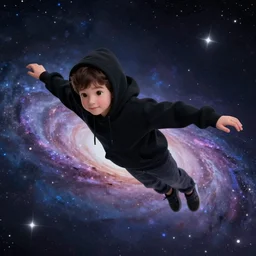 boy wearing a black hoodie, flying in galaxy, lo-fi style, digital art, trending on ArtStation, detailed,