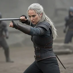 jennifer lawrence cast as ciri in the witcher netflix series, fighting stance, battle
