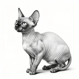 awesome gorgeous sphynx cat, profile, white background, pencil sketch, monochrome,