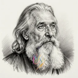 a stunning ultra realistic pencil drawing of  content old man with a long colourful beard, peaceful and graceful, by dirk  dzimirsky and tom bagshaw, studio portrait, pencil, melancholic, catchlight in the eyes, 4K