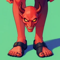 portrait of a demon wearing toe shoes ( vibram five fingers ), artstation, digital art, technicolor