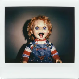 old polaroid photo of first contact with the screaming chucky doll