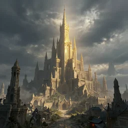 tower of light, fantasy, ultra realistic, highly detailed, epic landscape, citadel, ancient city, atmosphere, highlighted, cinematic, art by jan urschel and neil blevins