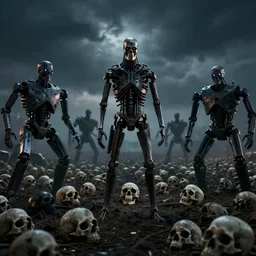 movie film still of a field of skulls, night, cloudy, killer robots, terminator, dystopian, highly detailed, 4 k, art by artgerm