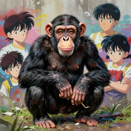 a chimpanzee graffiti artist, digital painting masterpiece, painted by joji morikawa, by osamu tezuka, by yukito kishiro, by ikuto yamashita, 4 k wallpaper, beautiful, gorgeous