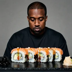kanye west made of sushi, culinary photography, sigma 8 5 mm
