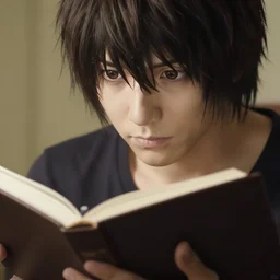 man using the death note, deep focus, close up, detailed, award winning, uhd