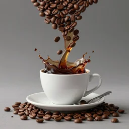 : lasy made of coffee beans serving the perfect cup of coffee with fluid flyingout the cup hyperbolic movement,hyper detailed art station  parabolic lighting  unrealengine ,cinematic, hyper realism, high detail, octane render, 8k