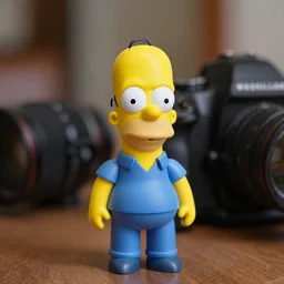 a homer simpson bobblehead, clear focus, bokeh effect, high res, hasselblad, dslr, professional, cinematic