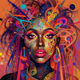 bizarre neon inverse 👩🏿🦳🦹🏿♀ face, bizarre, chaotic, vivid, hyper detailed, digital art, in the style of james jean, victoria ngai, e. a. seguy patterns, experimental abstract art, dadaist, mixed media collage, bizarre, vibrant, psycho, warm colors