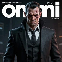 a cyberpunk very ugly mafia boss in a suit with slicked back black hair played by christen bale as an elf, 1 9 7 9 omni magazine cover, style by vincent di fate, artgerm, very coherent, detailed, 4 k resolution, dark, unreal engine, daz