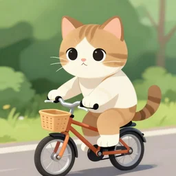 Masterpiece portrait of cute cat riding a bicycle, digital art by Krenz Cushart, trending on artstation