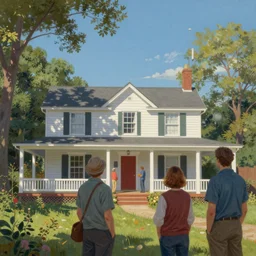 people stand at the parsonage and observe the elevation of the structure, high detailed, art by jack butler, art by chris gwaltney, art by dominic besner, masterpiece, deep colours