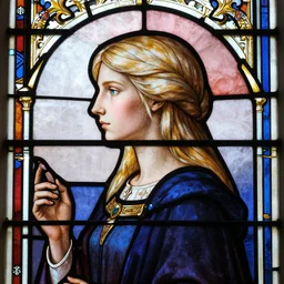 side - view portrait of ciri, 1 0 th century stained glass window, very masterful