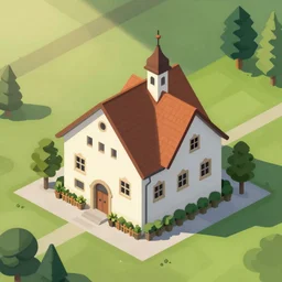 High-Quality painting of a traditional Bavarian house, isometric aerial view, vector art, peaceful, very detailed, digital art.