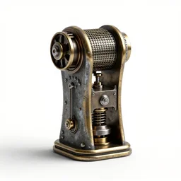 steampunk sharpener, stylized 3d render, isolated on a pure white background, centered, entire object in frame, sharp focus, soft studio lighting