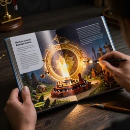 manual full of instructions to assemble a powerful magical artifact, the manual is similar to the ones from IKEA