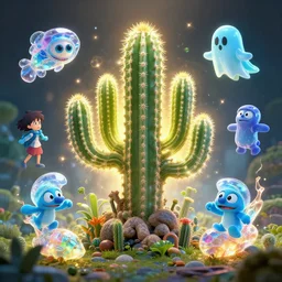 roots cactus sushi cristal smurf ghost creature animal sushi cristal very big eye roots cactus elemental flush of force nature micro world fluo fishscale, behance hd by jesper ejsing, by rhads, makoto shinkai and lois van baarle, ilya kuvshinov, rossdraws radiating a glowing aura global illumination ray tracing hdr