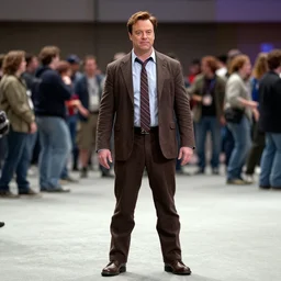 dwight schrute as a klingon, full length, wide angle, flash photography, dragoncon, ultra realism, photorealistic, shallow depth of field