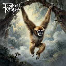 gibbon descending from heaven, in the style of deathspell omega's fas album cover, illustration, detailed