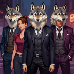 the wolfs squad, pop art, pixel, bioshock art style, gta chinatown art style, 4 k, aesthetic lighting, hyperdetailed object, face features, body features, ultra realistic art, digital painting, concept art, smooth, sharp focus, illustration, intricate, without duplication, elegant, confident posse, art by artgerm and richard hamilton and mimmo rottela, kirokaze and paul robertson