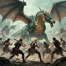 a group on adventures fighting a mighty dragon, by Daniel R. Horne