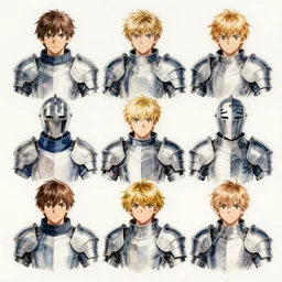 watercolor, final fantasy tactics character design, knight in plate armor, character portrait, heroic, many belts