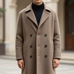 a photograph of a man wearing a coat made of lunga