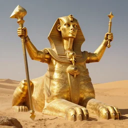 golden war sphinx with 2 arms as a giant blade in the desert, full body concept, sphinx concept, beksinski, ruan jia, warhammer tomb king