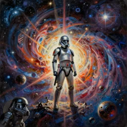 high detailed psychedelic painting of star wars the movie in the cosmos