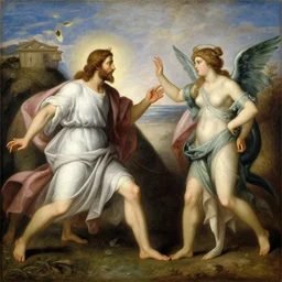 painting of Jesus having a debate with a nymph