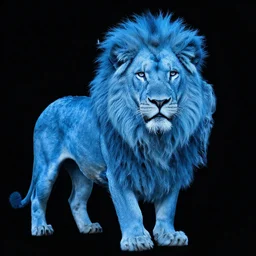 blue lion, black background