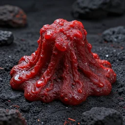 extremally detailed studio photograph of a red volcanic slime in a volcane