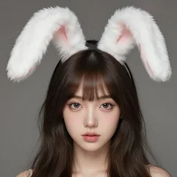 rabbit girl with fluffy ears, detailed face, by lariennechan