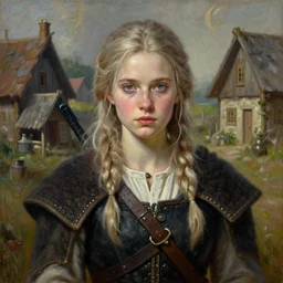 the portrait of ( ( ( ( ( hunter schafer ) ) ) ) ) as a village peasant by roberto ferri, fantasy, beautiful, centered, intricate detail, girl, witcher, very detailed oil painting, masterpiece, 8 k