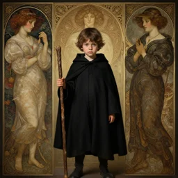 perfectly - centered - portrait of a kid wearing black cloak holding stick, intricate, highly detailed, digital painting, artstation, concept art, smooth, sharp focus, illustration, unreal engine 5, 8 k, art by artgerm and greg rutkowski and alphonse mucha and sam spratt