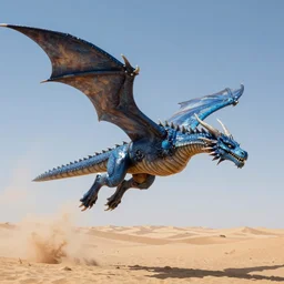 huge blue dragon soaring over the desert | d&d | Steven Belledin