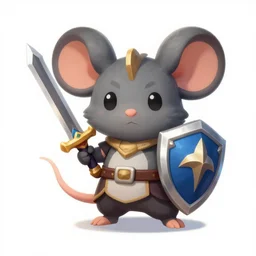 a cute gray cute mouse guard boy furry with a sword and shield, league of legends splash art