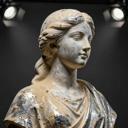 statue of a perfect woman, sandstone and silver ( desgined by apple ), studio photo, octane render, studio lights, macro lens