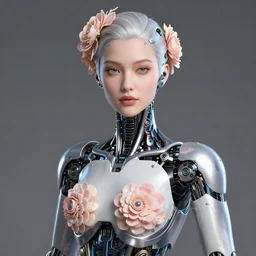 beautiful flower woman cyborg
