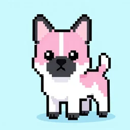 pixel art of kawaii african wild dog that is pink, white, and cerulean, by Valeriya Sanchillo and Pixel Jeff