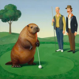 matte sharp painting, surrealist, a walrus playing golf, juxtapoz, artforum, gary baseman, preston blair, tex avery, dan mumford, pedro correa
