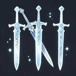 Magical swords containing runes, diamonds and ethereal elements, stylized, clean