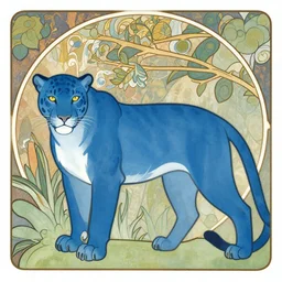 god of nature, blue panthera, in a style of mucha