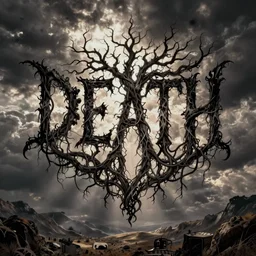 death metal logo, unreadable letters, looks like varicose veins forming words, letters extending like tree branches, intertwined vines, zdzislaw beksinski
