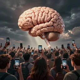 illustration of a crowd of smartphone sipping on a brain