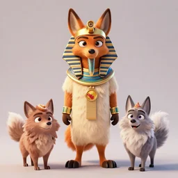 jackel pharao, jackal dressed up as a pharao, furry fluffy jackal, dessert wolf, style of maple story and zootopia, 3 d animation demo reel, portrait studio lighting by jessica rossier and brian froud and gaston bussiere